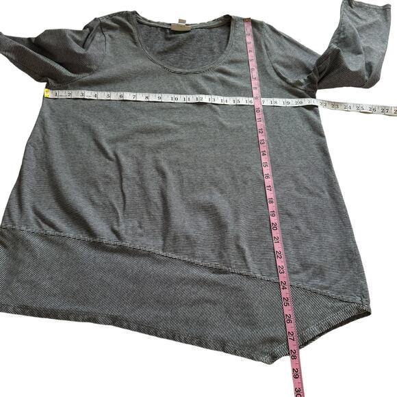 Women's Pure Jill Blk White Striped Asymmetrical Tunic Long Sleeve Cotton Top PL - Picture 9 of 9